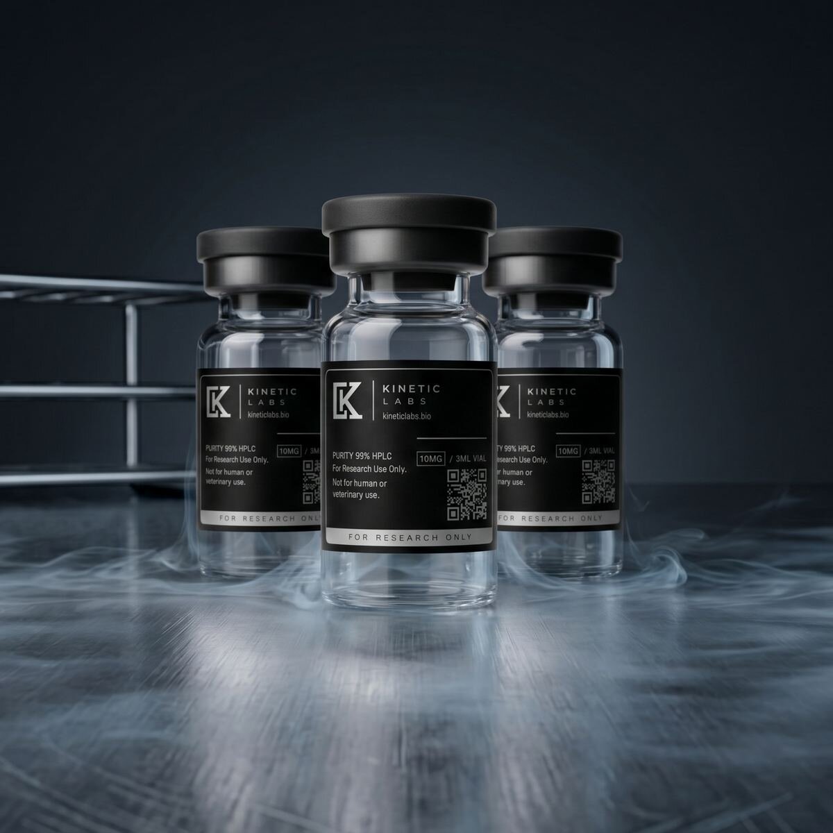 Black vials in dry ice atmosphere